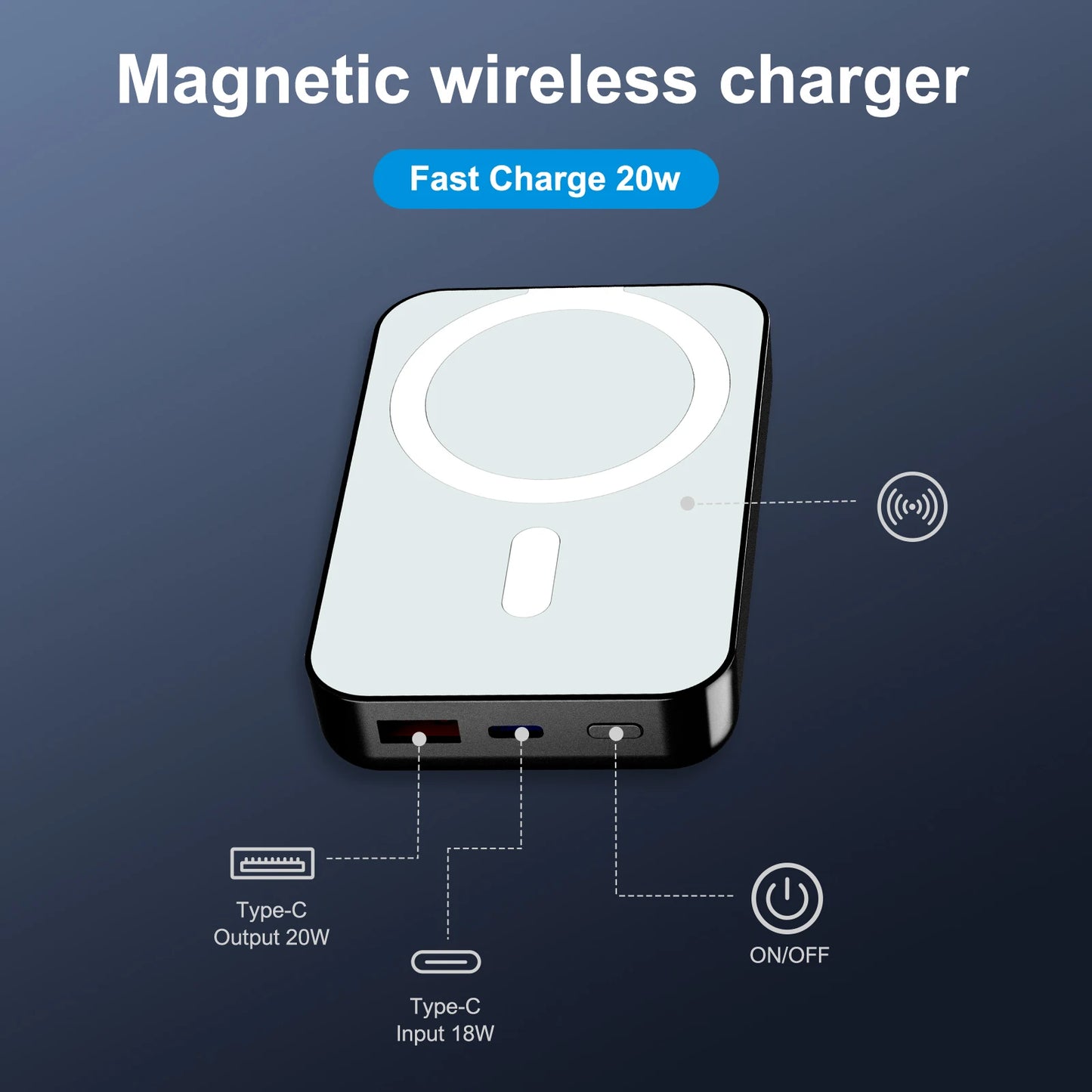 10,000mAh MagSafe Power Bank- 20W Fast Charging + LED Display