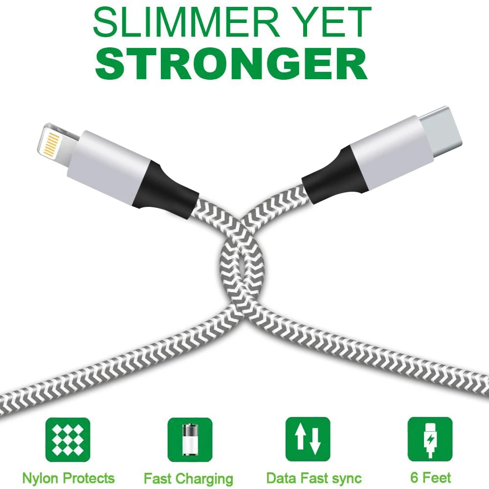 3-Pack MFi Certified Braided Iphone Cables (3ft, 6ft, 10ft)