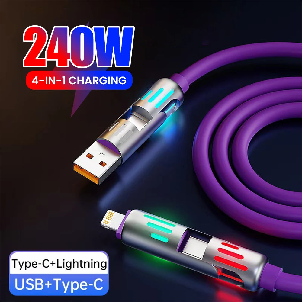 4-in-1 240W FAst Charging Cable- USB-A/C to Lightning & Type C