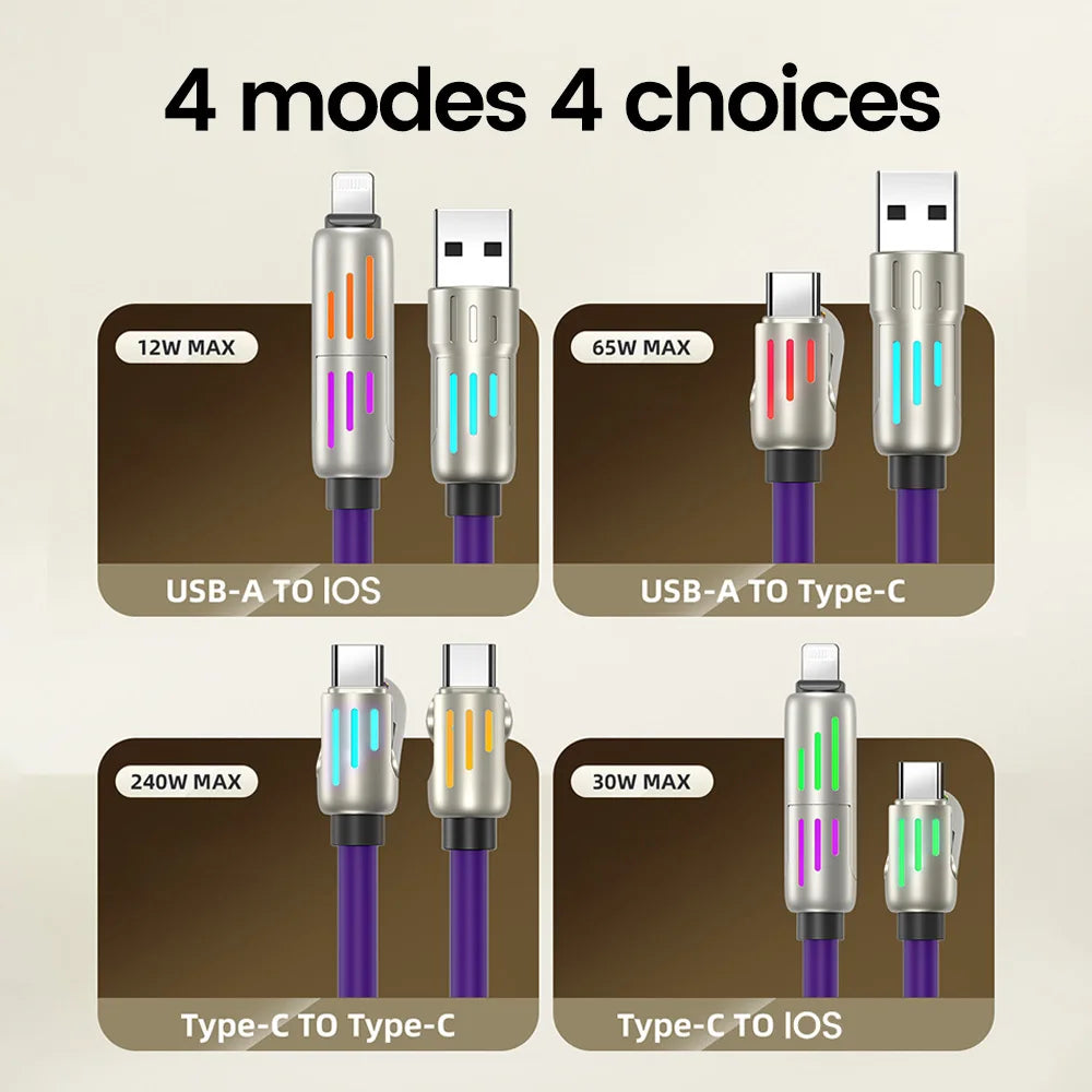 4-in-1 240W FAst Charging Cable- USB-A/C to Lightning & Type C