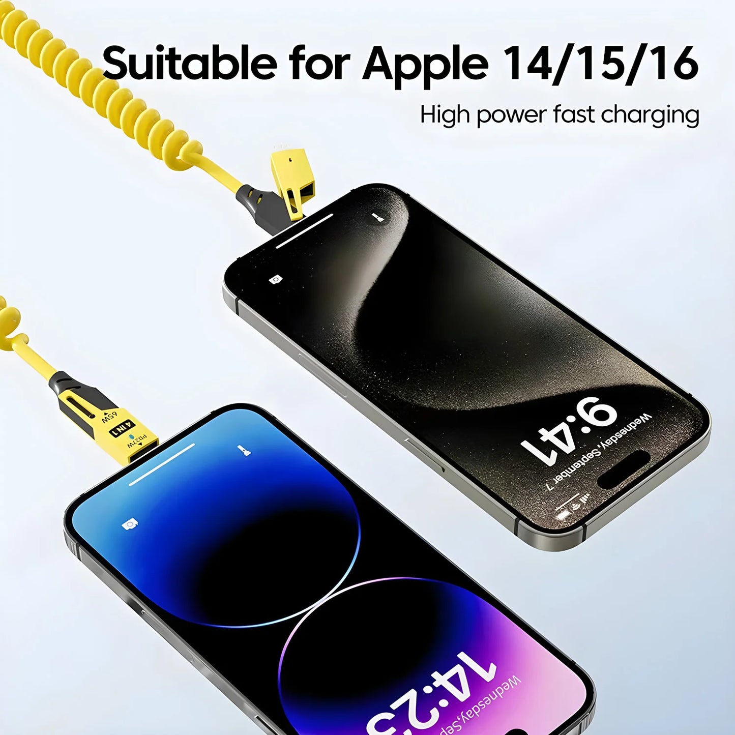 65W 4-in-1 Spring Charging Cable- USB Type-C & Lightning