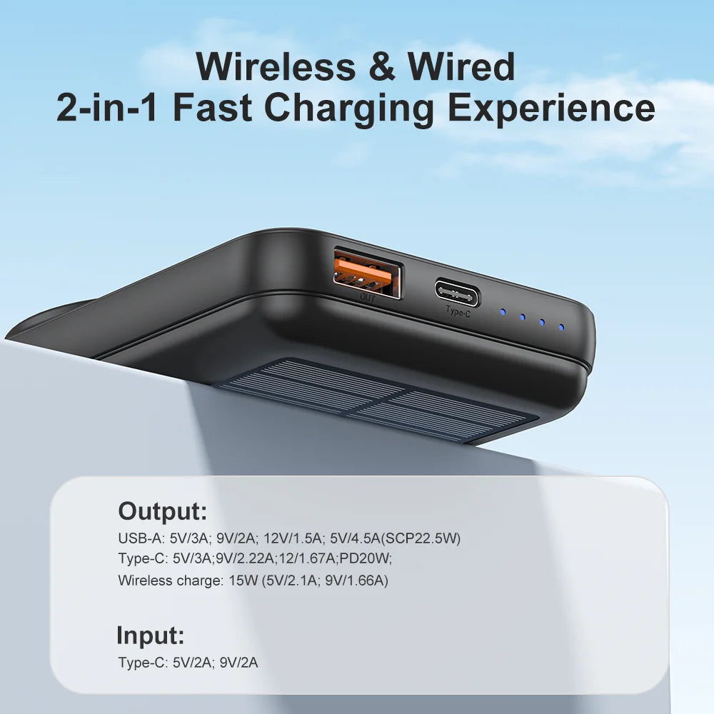 10,000mAh Solar MagSafe Power Bank- Fast Wireless Charging + USB-C