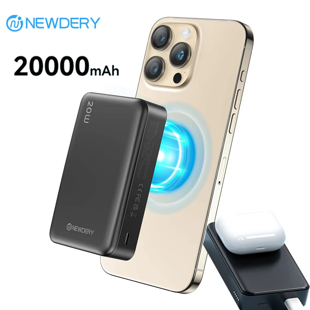 NEWDERY 20,000mAh MagSafe Power Bank- 20W Wireless PD Fast Charging