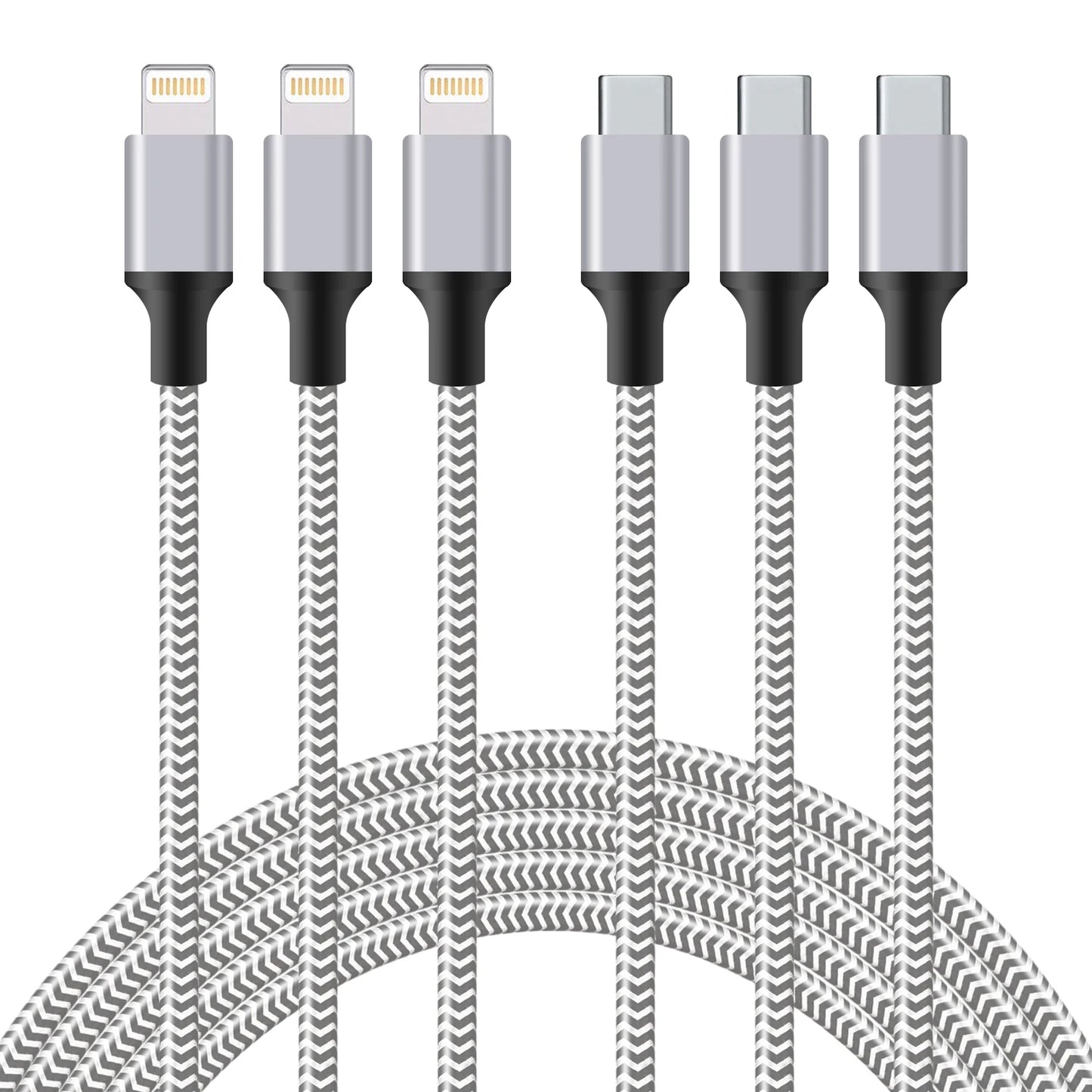 3-Pack MFi Certified Braided Iphone Cables (3ft, 6ft, 10ft)