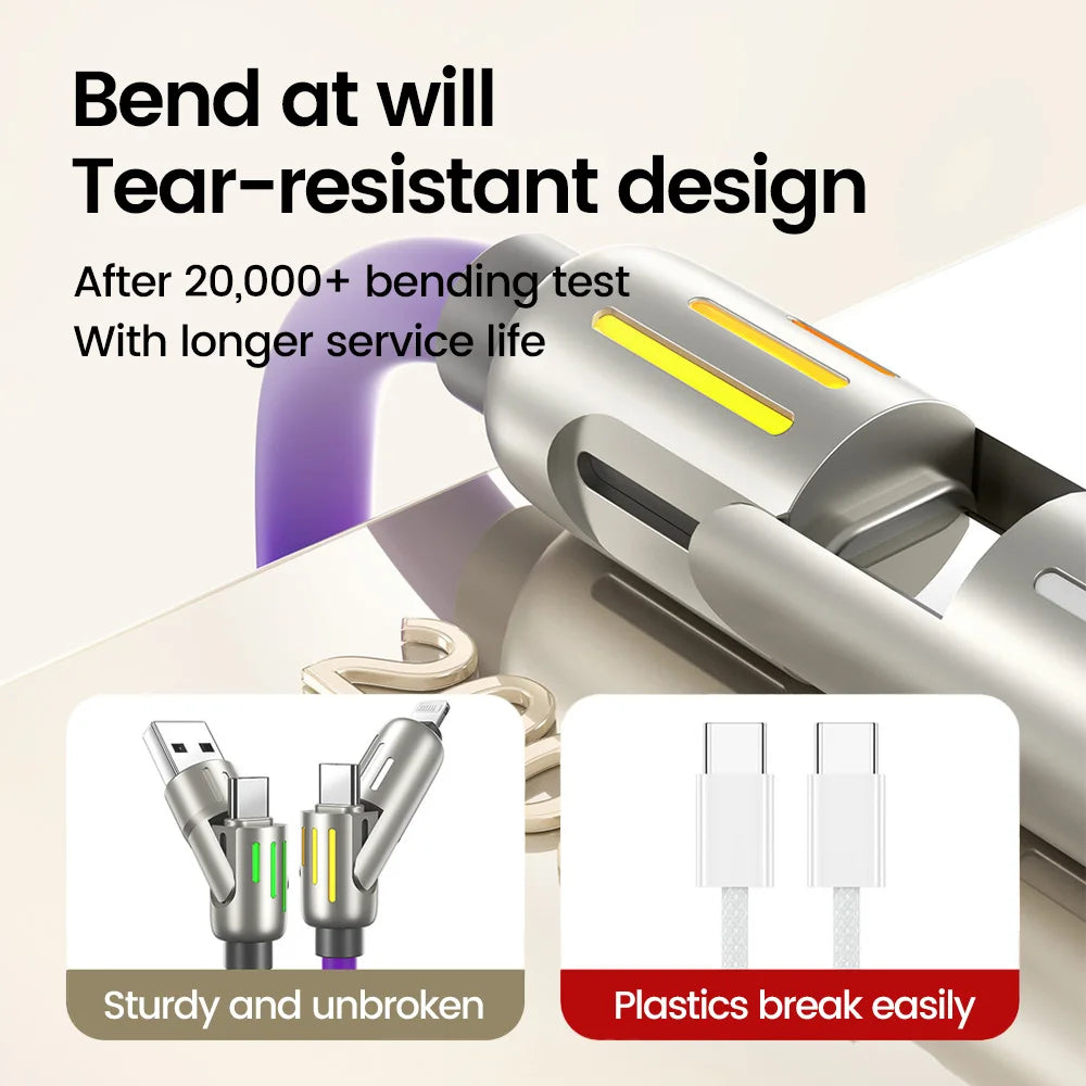 4-in-1 240W FAst Charging Cable- USB-A/C to Lightning & Type C