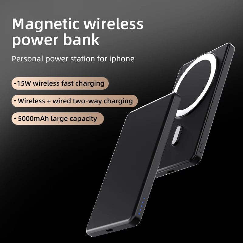 Slim 5000mAh MagSafe Power Bank- 15W Wireless Charging